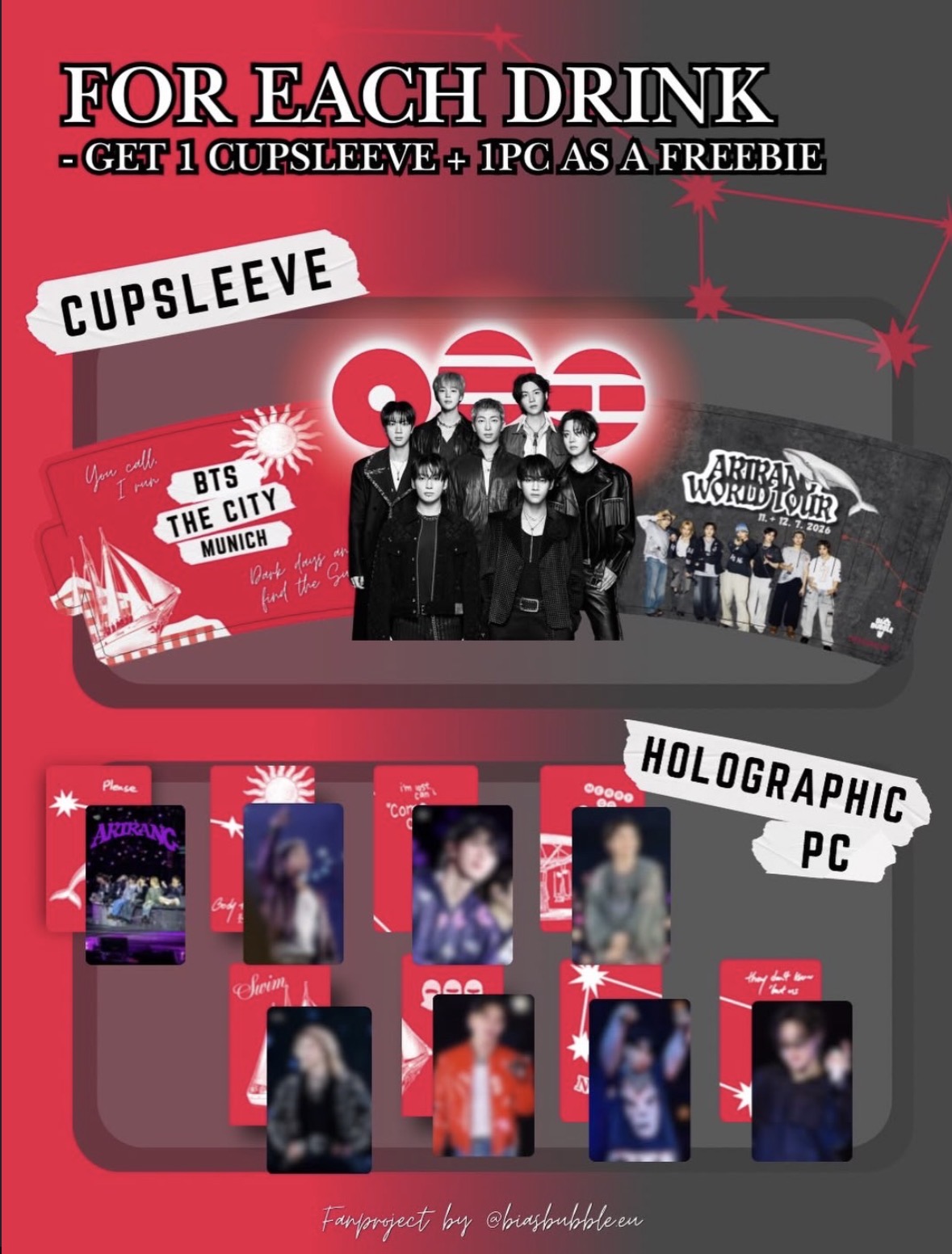 Cupsleeve und holografische Photocards als Freebie
